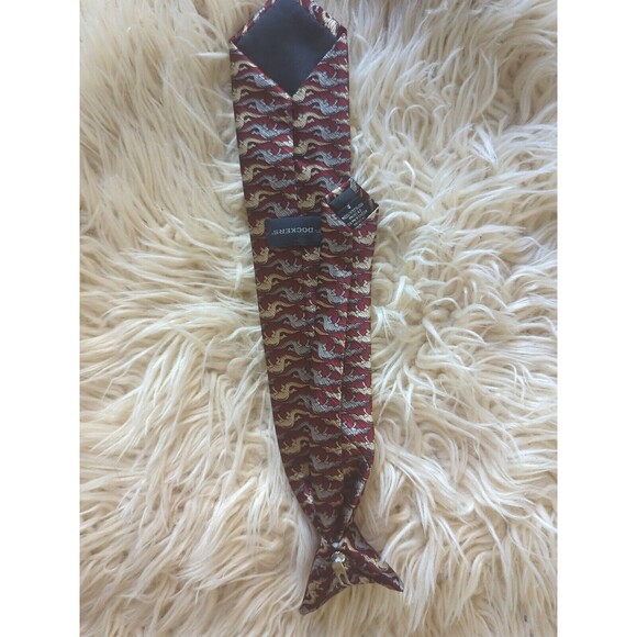 Dockers Boy's OS Short Silk Red Dinosaur Clip On Tie Holiday Church - Picture 4 of 7